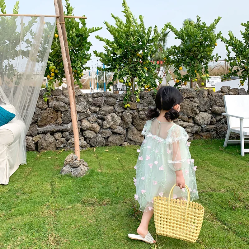 Весенне-летнее модное Сетчатое платье феи с цветочным рисунком для девочек милые