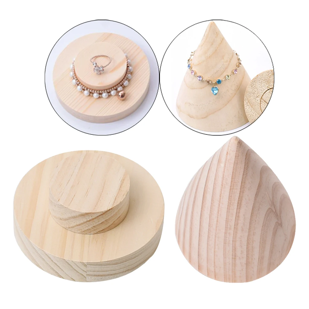 2 Pieces Unfinished Wooden Bracelet Earrings Jewelry Display Organizer