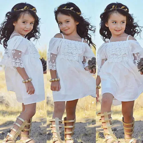 3 to 7 Years Lovely Little Girls Lace Tulle Dress Beach Princess Dresses Baby Girl Clothes Wedding Mini Tutu White | Детская одежда и