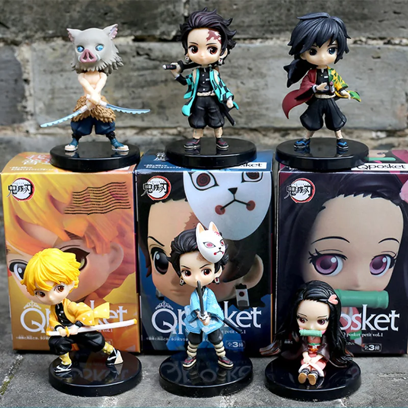 Qposket Demon Slayer Nezuko Zenitsu Tanjirou Giyuu Inosuke Q Ver. Экшн Фигурки игрушки Kimetsu no Yaiba Аниме ПВХ