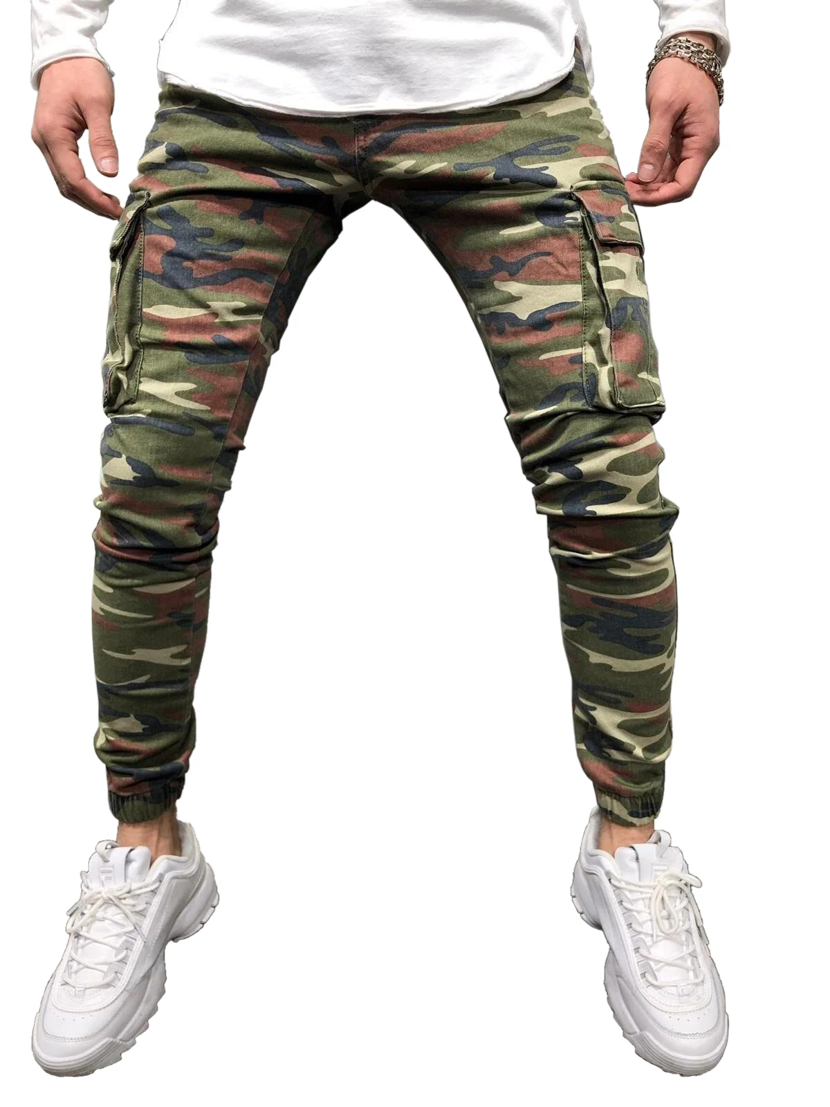 

Men's Jeans New Denim Camouflage Multi-Pocket Small Feet Cargo Pants