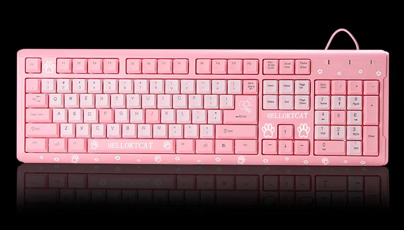 PINK 1 Черный милый мультфильм hello kitty USB Проводная клавиатура девушки любовь подарок KT кошка клавиатура для компьютера - Цвет: PINK 1