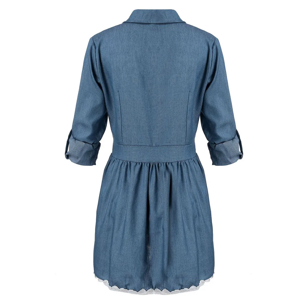 Женское платье элегантное модное джинсовое кружевное короткое мини 2019