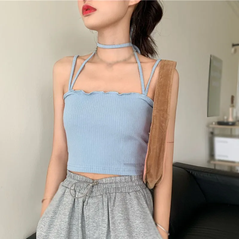 

Sleeveless Tube Top With Halter Neck Sling Women's Bottom Vest suspender vest