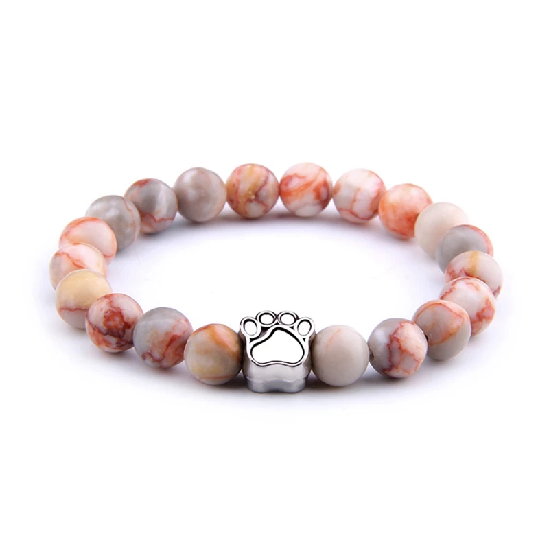 8 мм натуральный камень бусины браслет мужской женский серебряный собака кошка