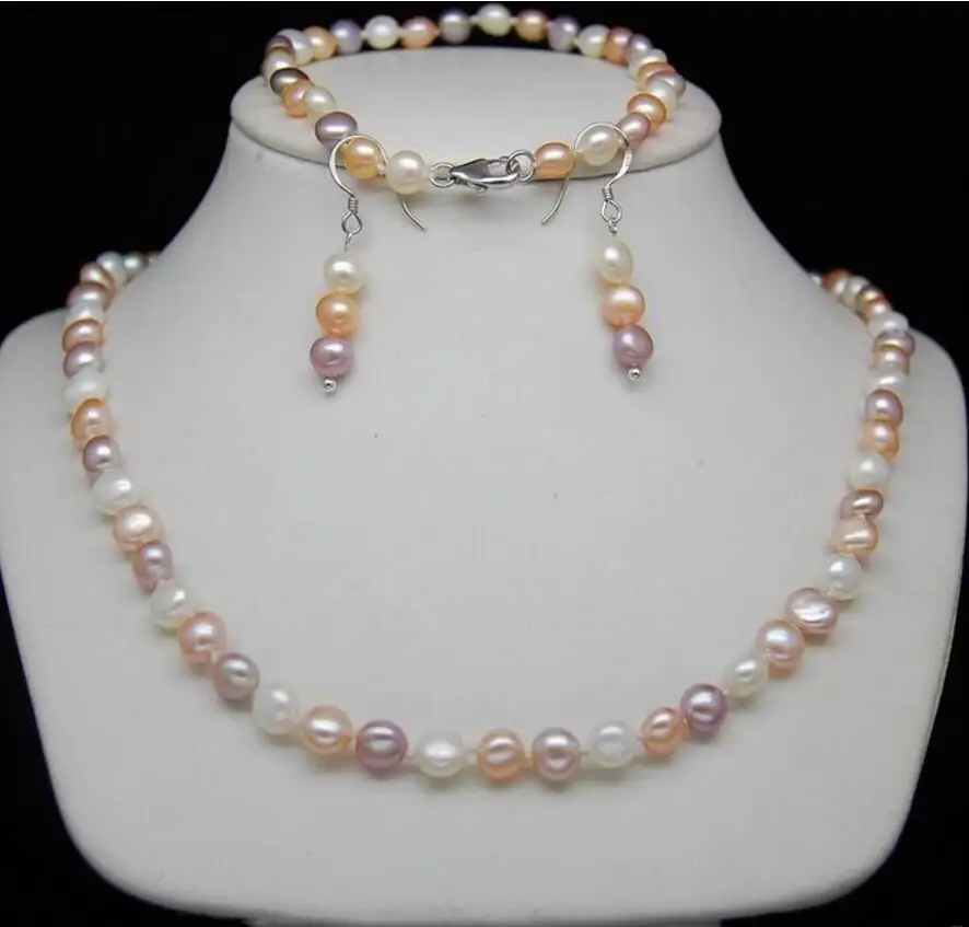 

nice 6-7mm multicolor Pearl Necklaces & Bracelets & Earrings set
