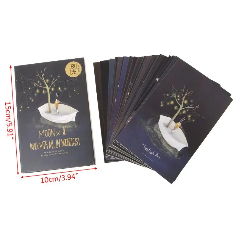 

2021 New 30pcs Vintage Luminous Postcard Glow In The Dark Moon Light Greeting Post Card Novelty Xmas Greeting Cards Gift