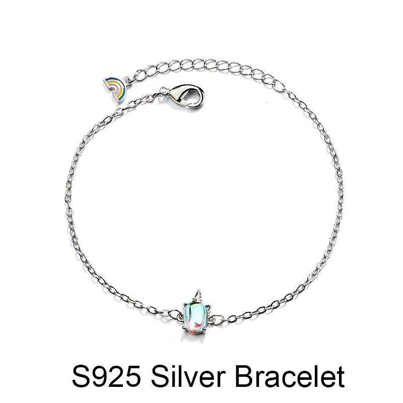 Оптовая продажа серебряный цвет радуга единорог браслет цепочка с животными S925