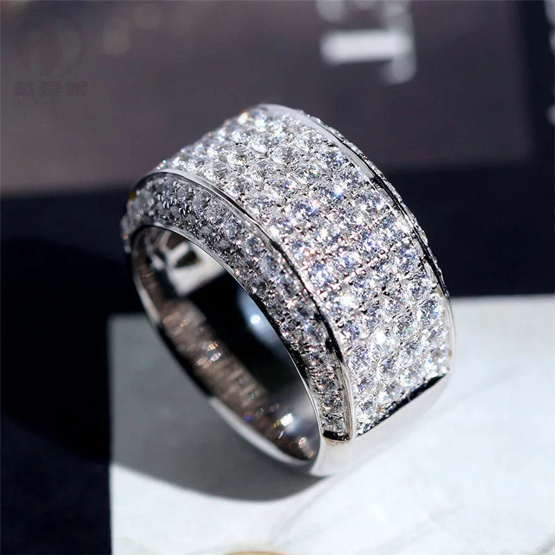 

Hiphop Rock Style 18K White Gold Jewelry Ring Unisex Origin Natural 3 Carat Zircon Gemstone Pave Setting Engagement Rings Box