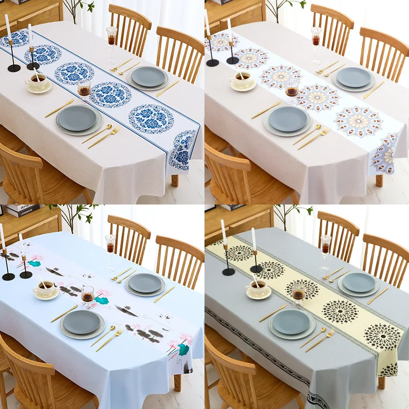 

Waterproof Oil-proof Anti-scalding Rectangular Tablecloth Colorful Geometric Dining Table Cover Pvc Tablecloth Mantel Mesa Nappe