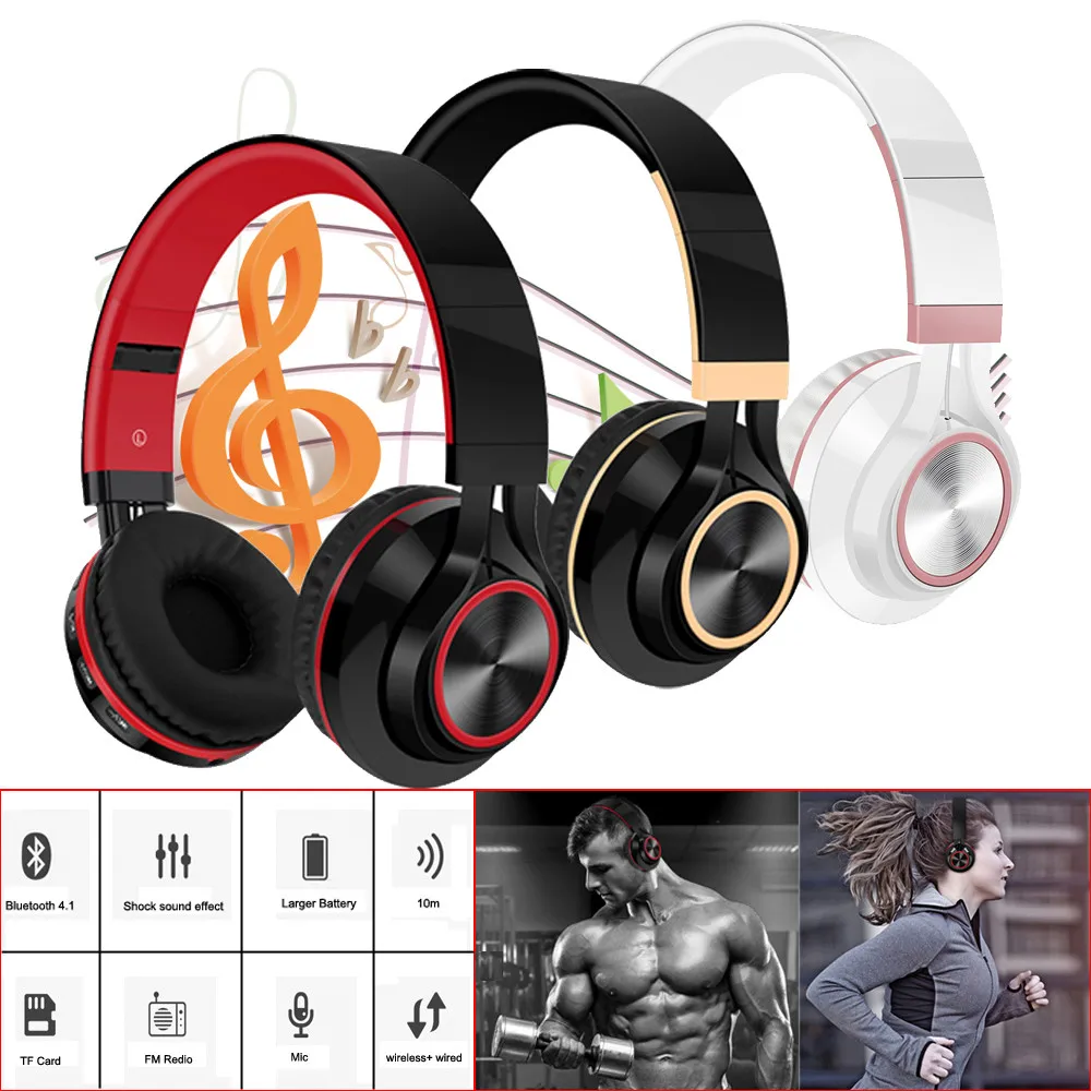 Беспроводные Bluetooth Складные Наушники Hi-Fi стерео гарнитура с микрофоном SD/TF карты 4