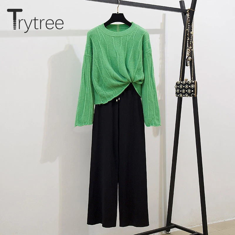 Trytree осенне зимний комплект из двух предметов Повседневный однотонный свободный