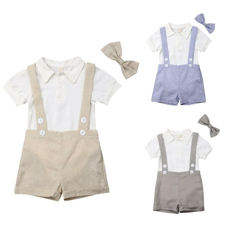 

Fashion Baby Boy Summer Clothes Outfits Infant Baby Boy Gentleman Suit Bow Tie Shirt Suspenders Shorts Pants Comfy Outfit Set