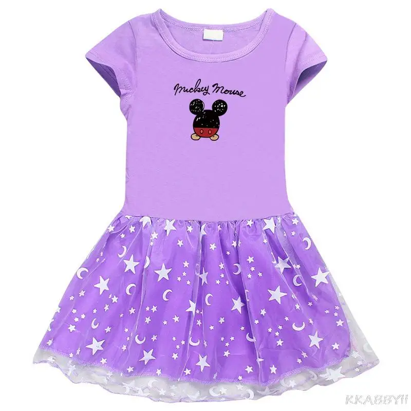 Новое простое детское платье с коротким рукавом и принтом Микки Мауса Disney 2021