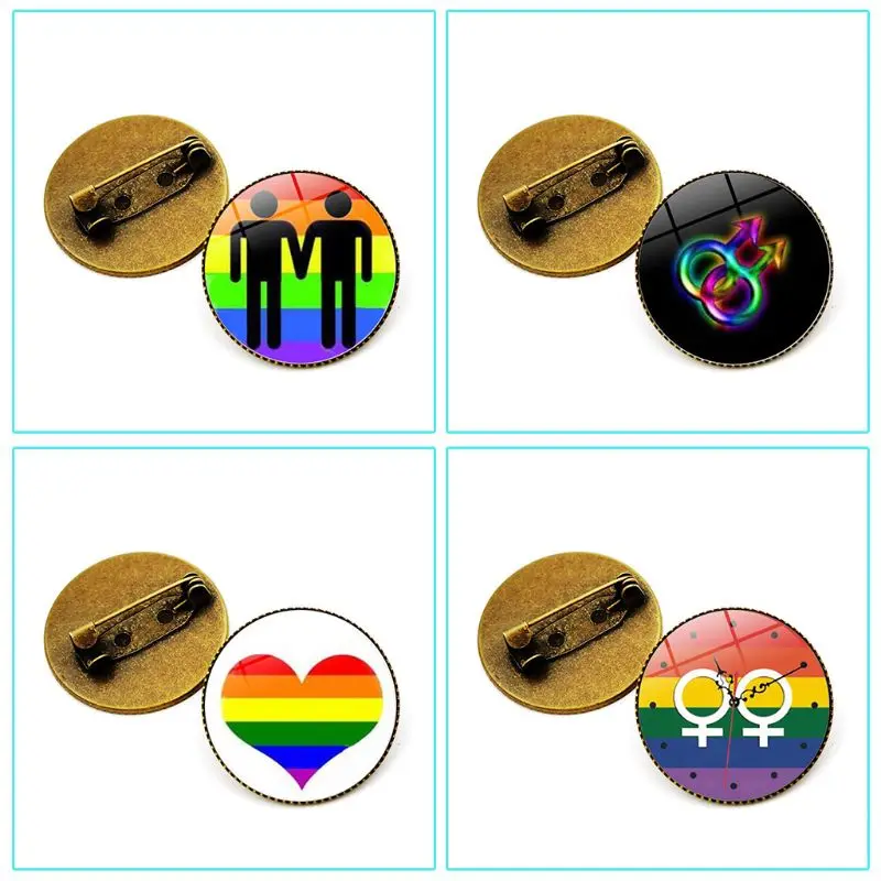 Новый Гейская лесбийская Радуга значок символа время брошь с камнем Винтаж