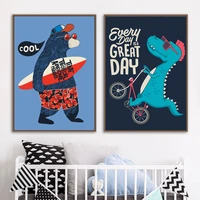 dinosaur bicycle surf bear crocodile quotes wall art canvas painting nordic posters and prints wall pictures kids room decor