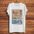 Японская винтажная забавная футболка укиё с изображением злодея Властелина шэна, белого павлина, легендарного сражения, новинка, мужская белая короткая Повседневная футболка унисекс