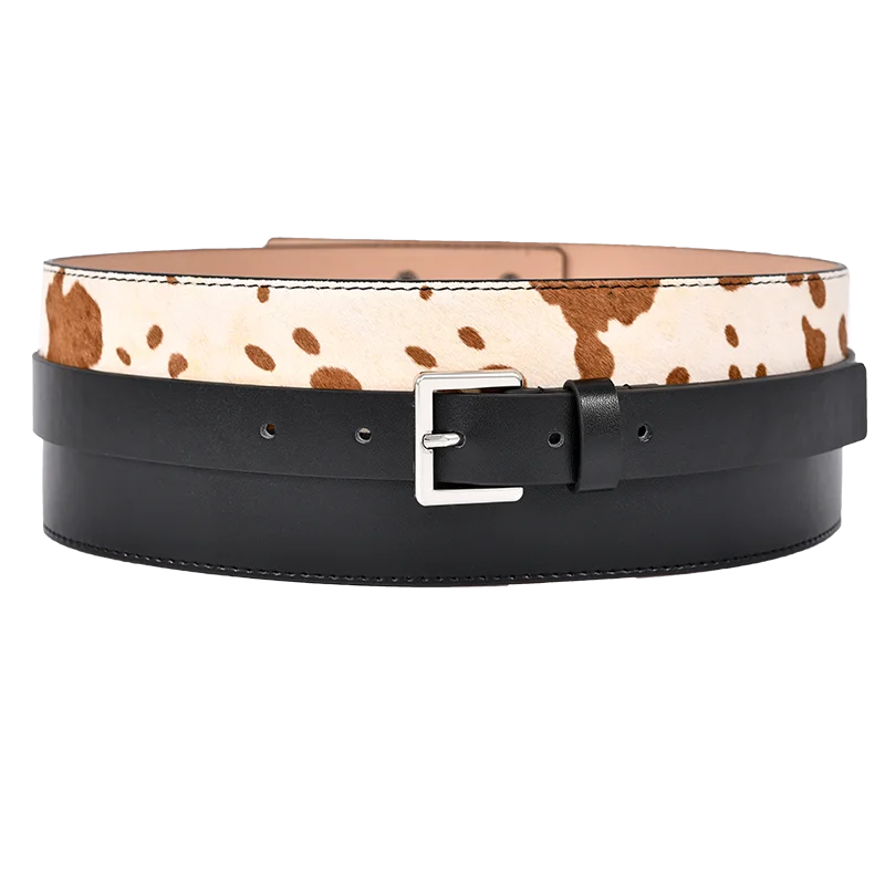 H3500 женский широкий пояс из конского меха с леопардовым принтом натуральной кожи