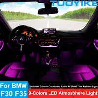 Car Interior 4 Doors Panel Ambient Trim Lights Strips 9-Colors Atmosphere Lamps With Console Dashboard Radio AC For BMW F30 F35