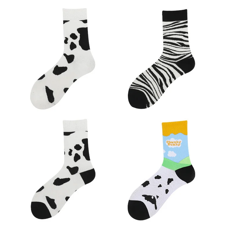 

stockings zebra cartoon cow socks fashion street black and white socks lingerie underwear women miniso meias feminino hipster