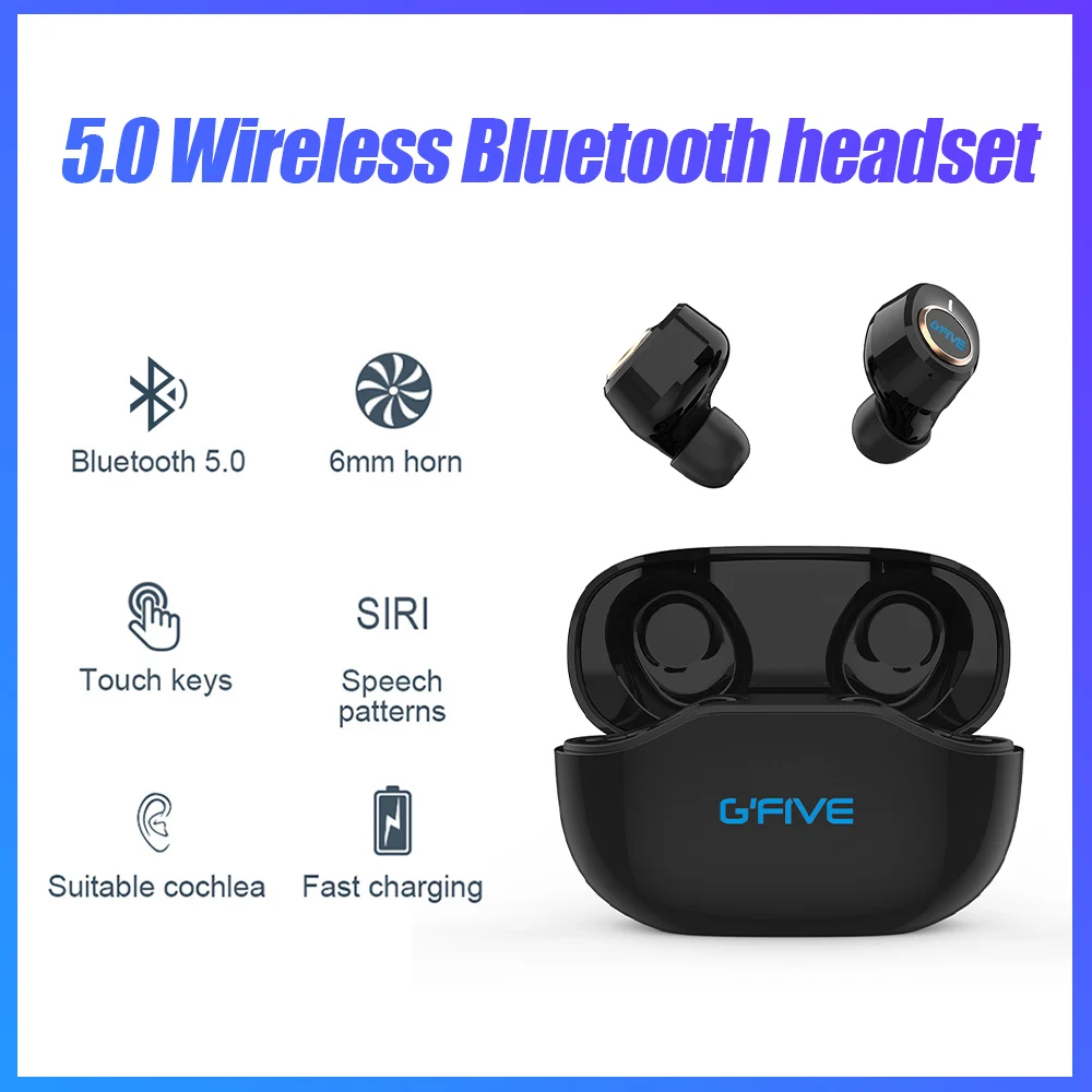 

Беспроводные наушники-вкладыши GFIVE с поддержкой Bluetooth 5,0 и сенсорным управлением, стереонаушники с зарядным устройством, водонепроницаемые ...