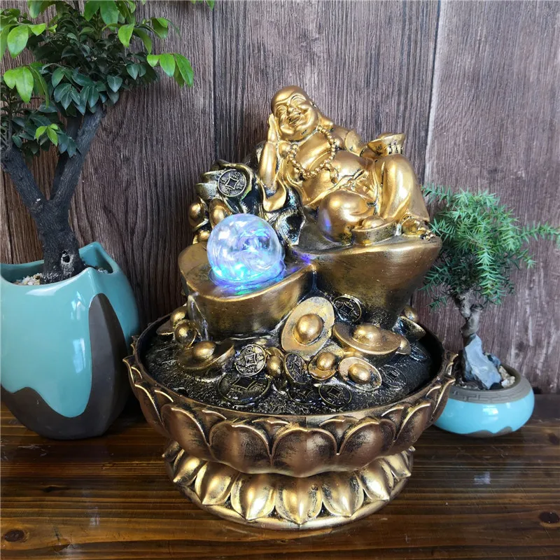 Креативная статуя Будды Maitreya с лотосом водяного фонтана поделки полимерный