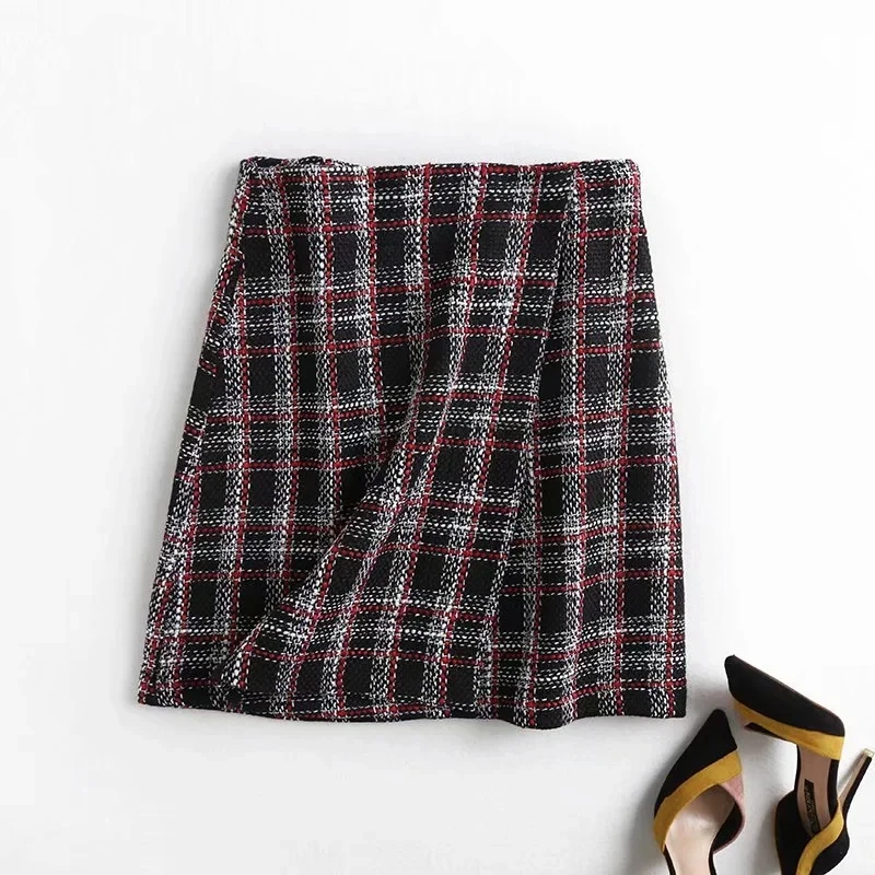 

Jenny&Dave England Style Fashion Vintage Plaid Tweed Causal Winter Skirt Women Faldas Mujer Moda 2020 Sexy mini Skirts Womens