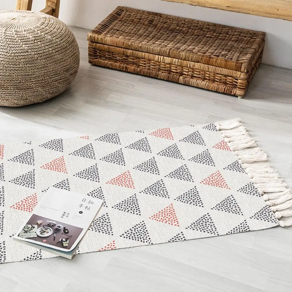 

2020 New Tassel Geometry Pattern Carpet Bedside Geometric Floor Mat Living Room Bedroom Home Decor