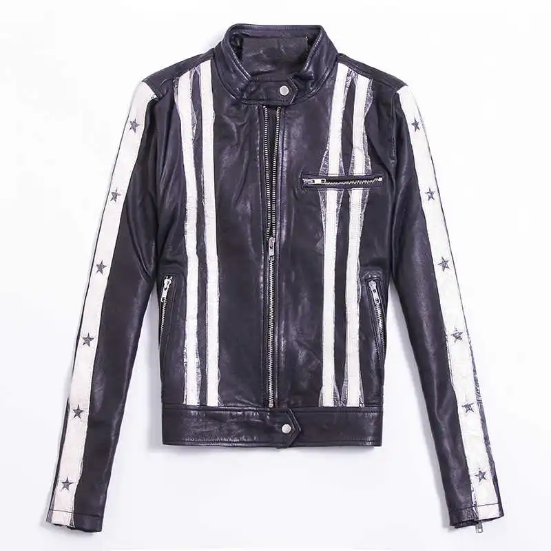 

high fashion genuine leather jacket women Milan catwalk same style stars leather motorcycle jacket for women leather coat