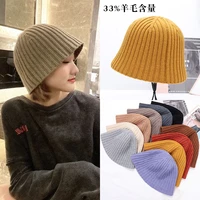 fashion winter hat for women knittnd wool bucket hats pure color warm caps dome panama black white vintage fisherman bucket cap