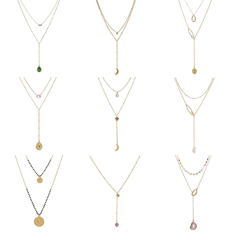 Double Coin печати кулон в виде королевы Ожерелье многослойный чёрная камедь бусы из