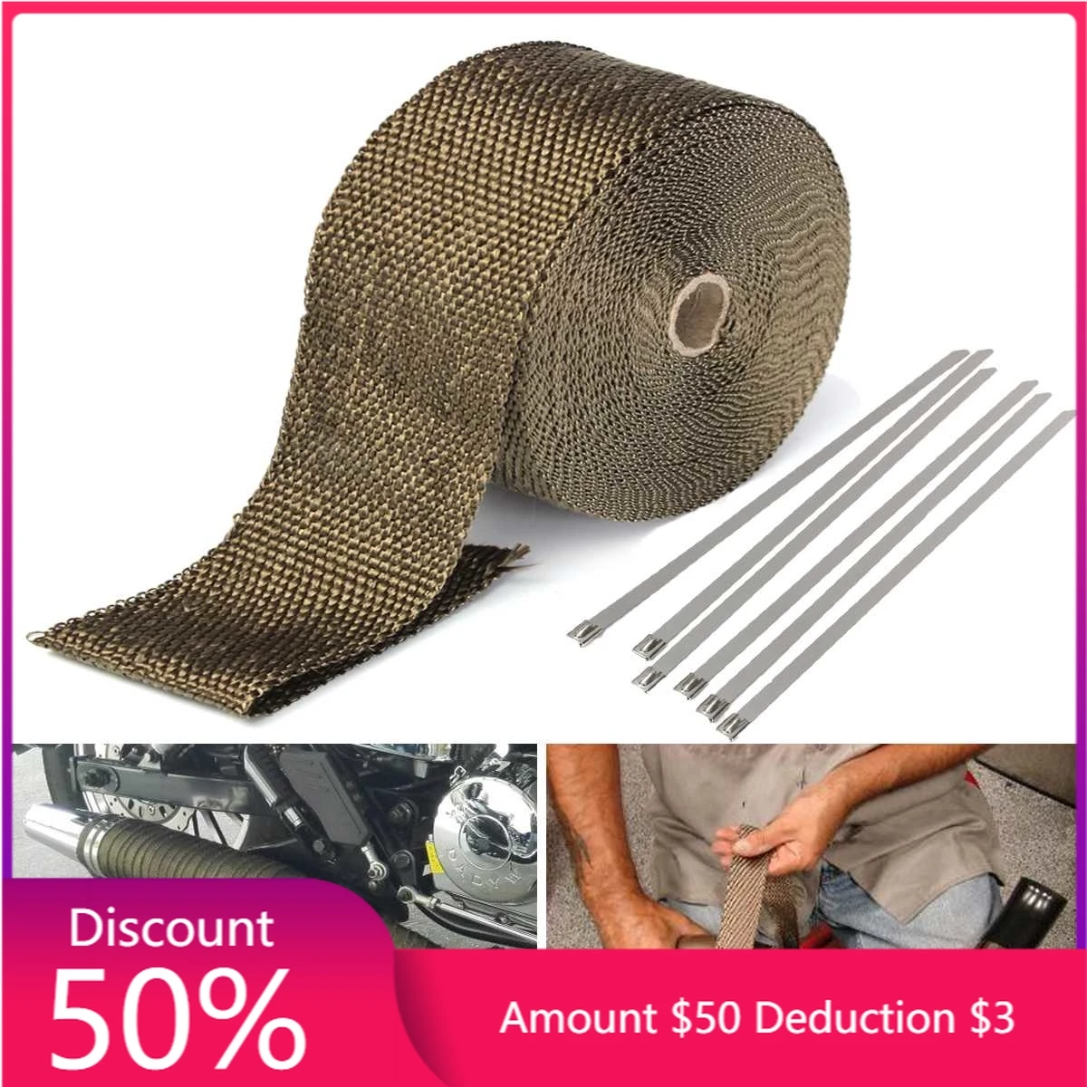 

15M*50MM Motorcycle Exhaust Thermal Exhaust Tape Header Heat Wrap Resistant Downpipe For Motorcycle Car Accessories