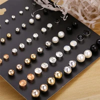 new crystal simulated pearl stud earring set for girls cute resin beads mixed ear stud earrings sets kids jewelry