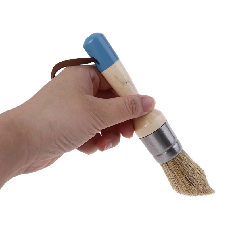 

2 Pcs Round and Pointed Chalk Paint Wax Brush Ergonomic Wood Handle Natural Bristle Brushes Furniture DIY Painting Tool P82C
