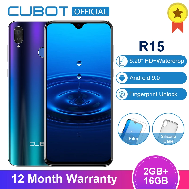 Cubot R15 Android 9 0 19:9 2 Гб 16 MT6580P четырехъядерный смартфон со сканером отпечатков