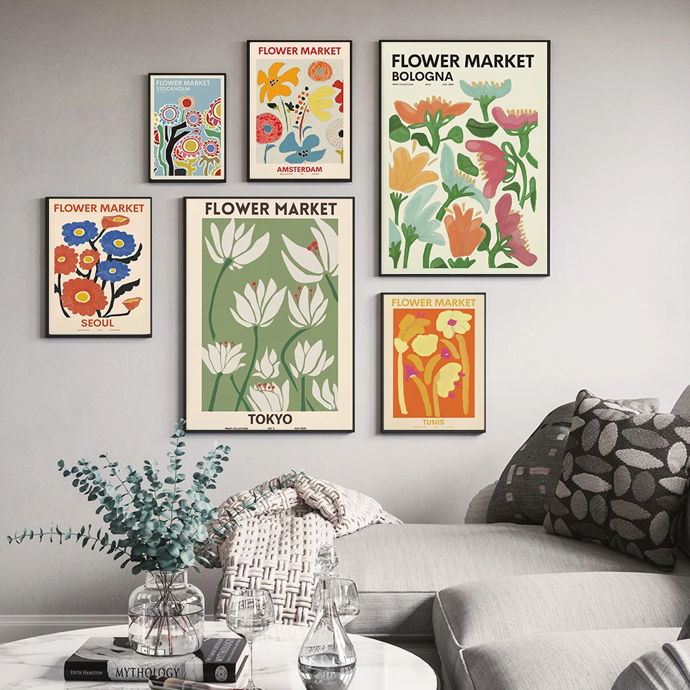 

Abstract oil painting flower market, Japanese Matisse wall art, Nordic posters and printed wall painting living room decoration