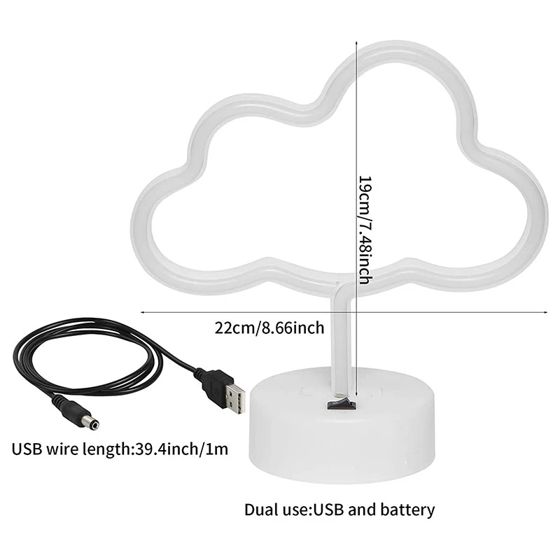 LED Warm White Neon Cloud Decoration Light Battery & USB Powered Night Party Children's Room | Освещение