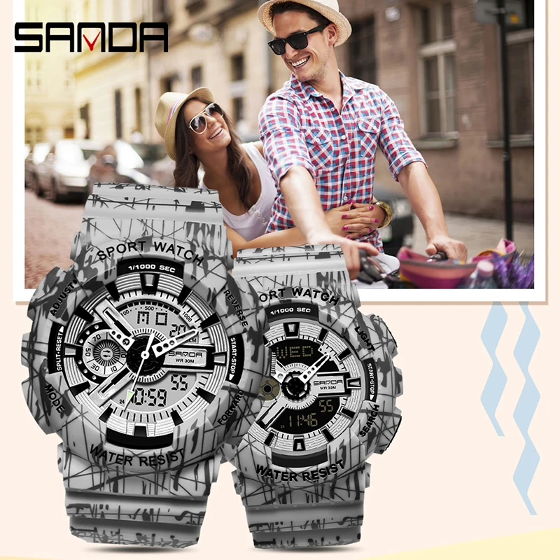 SANDA Outdoor Sport Couples Watch 30M Waterproof Digital Watch Men Fashion Led Stopwatch Wrist Watch Men's Clock Reloj Hombre