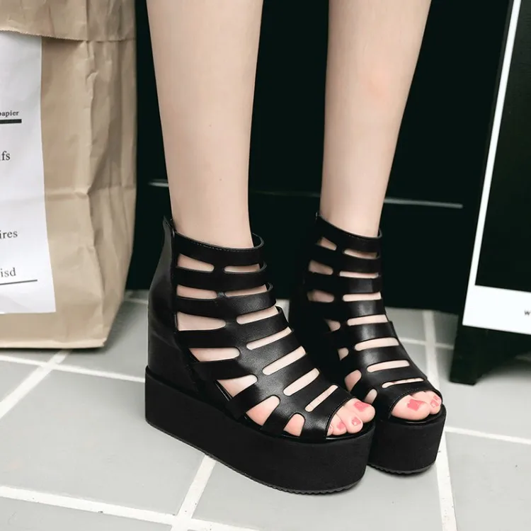 Сандалии на танкетке для женщин босоножки высокая подошва молния спине