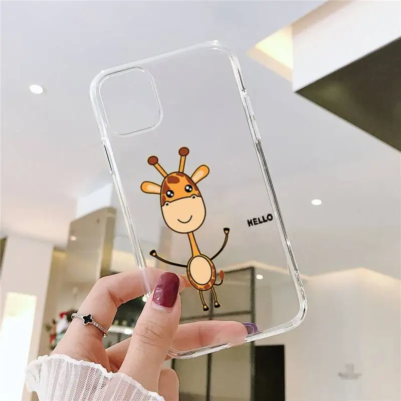 

Funny Cute Cartoon Giraffe lovely Phone Cases Transparent for iPhone 6 7 8 11 12 s mini pro X XS XR MAX Plus SE cover funda