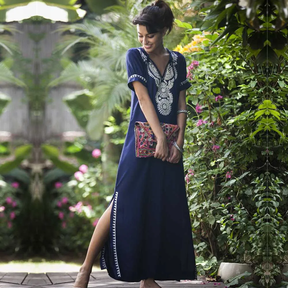 Вышивка хлопковая Пляжная накидка Саида de купальный костюм Praia Для женщин Bikini Cover