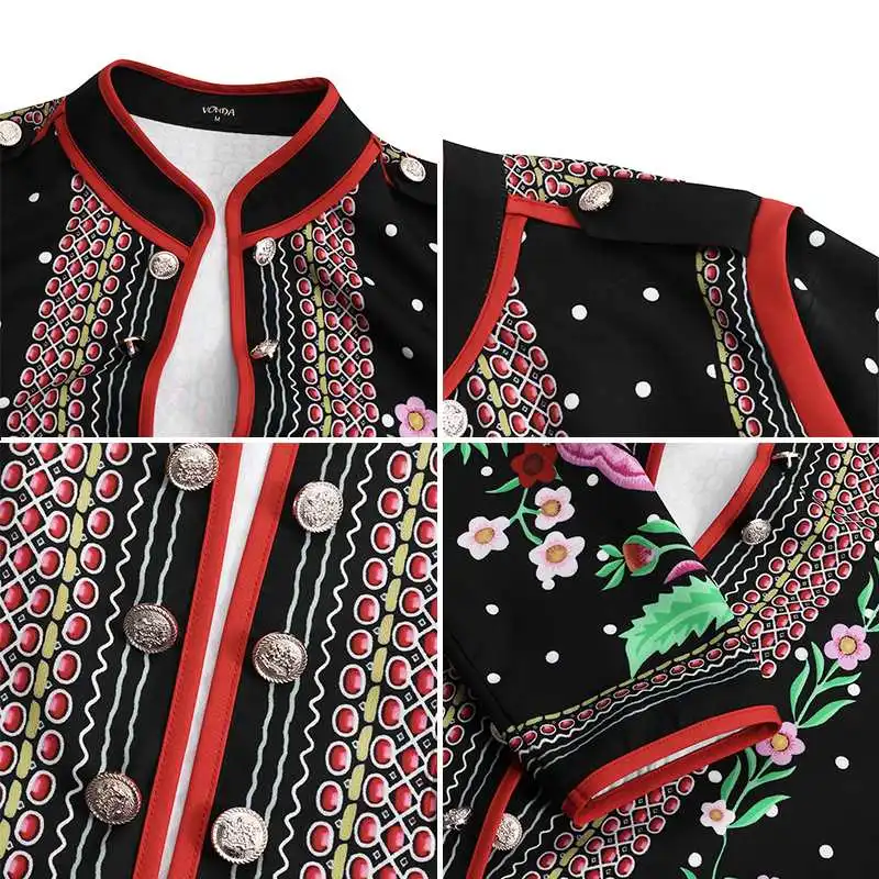 

Elegant Women Jackets 2021 VONDA Female Bohemian Printed Coats Button Up Lapel Collar Double-Breasted Jackets Plus Size