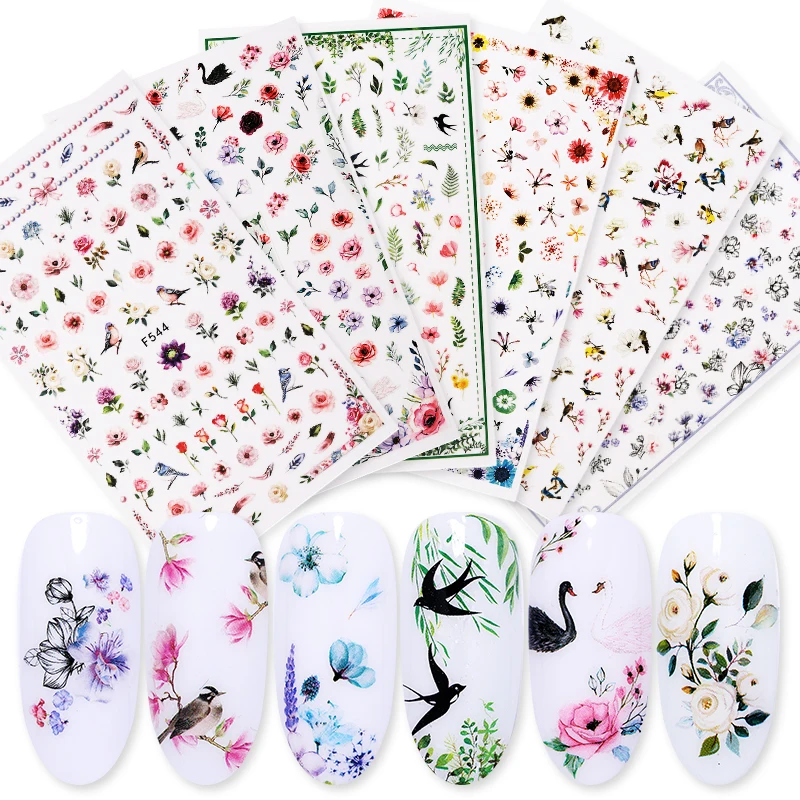 1 лист 3D наклеек для ногтей смешанный узор цветок животные фрукты изображение