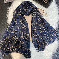 new navy blue roses silk scarf women fashion accessories summer beach shawls cover ups fall winter brand long scarves shawls