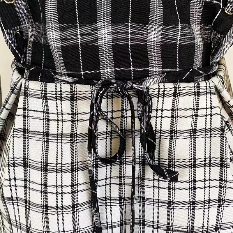 

Women Spring Casual Color Patchwork Plaid Print Bandage Long Sleeve Shirt Dress Femme Buttons Turn-down Collar Robe 2020 SJ5609M