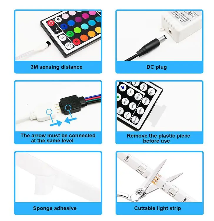 

16.4ft RGB LED Strip Lights SMD 3528 LED Tape Lighting Flexible Color Changing Rope Light With Remote For Bedroom TV Home Decor