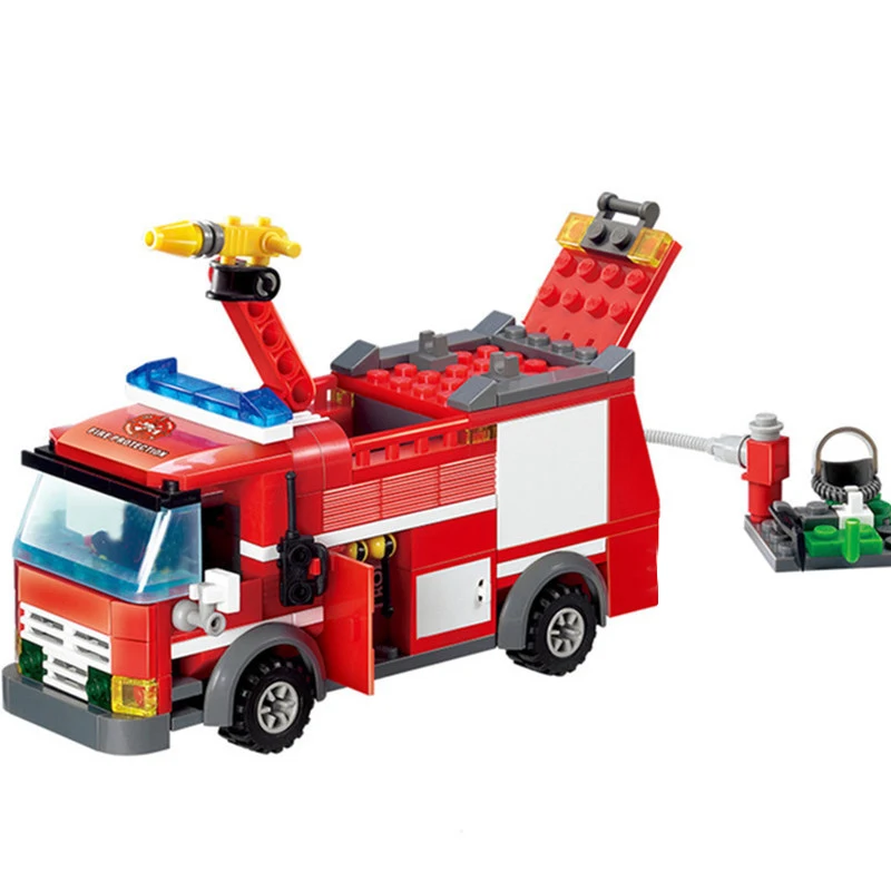 

New City Fire Station Building Blocks Sets Fire Engine Fighter Truck Bricks Playmobil Toys for Children