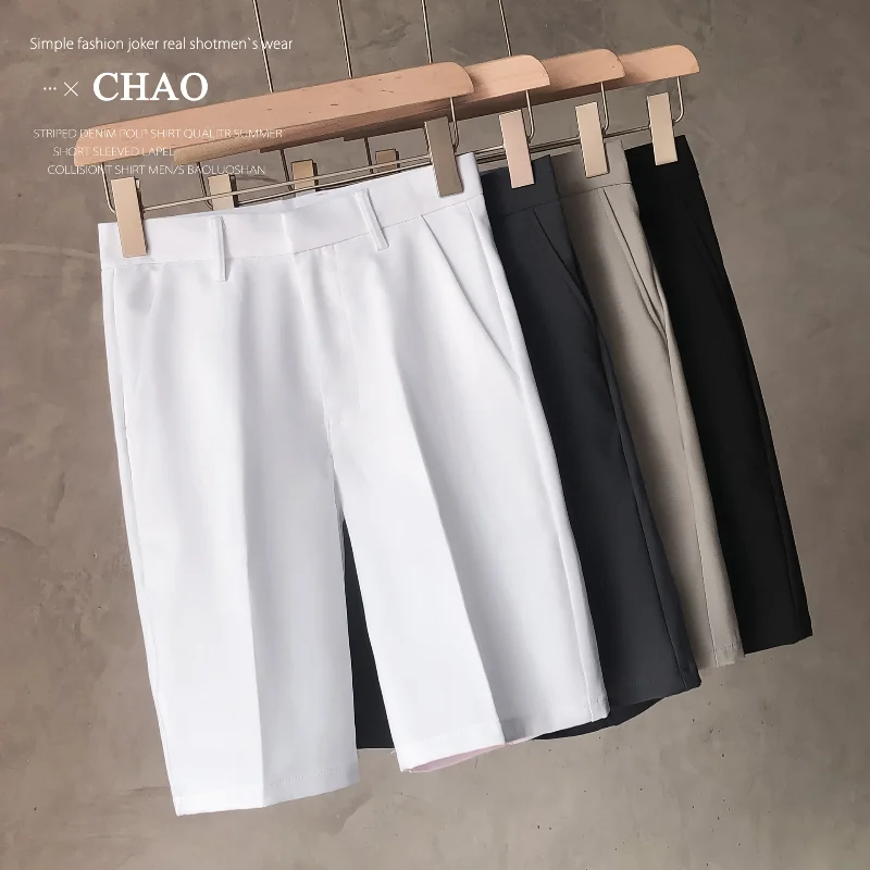 

Summer Mens Korean Fashion Solid Color Business Dress Shorts Male Casual Streetwear Straight Loose Suit Shorts 27-36