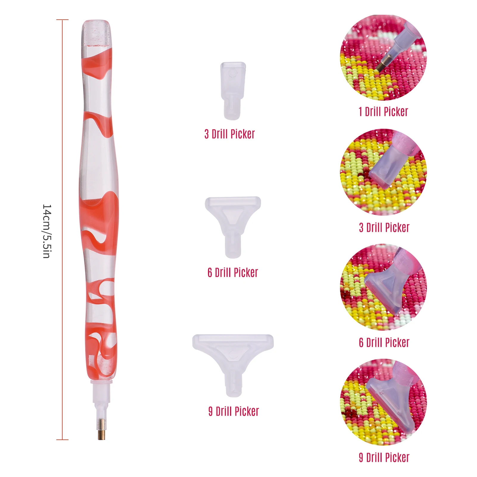 

Diamond Painting Pen Kit Resin Point Drill Pen Rhinestone Picker Tool with Drill Heads for 5D DIY Diamond Painting Accessories