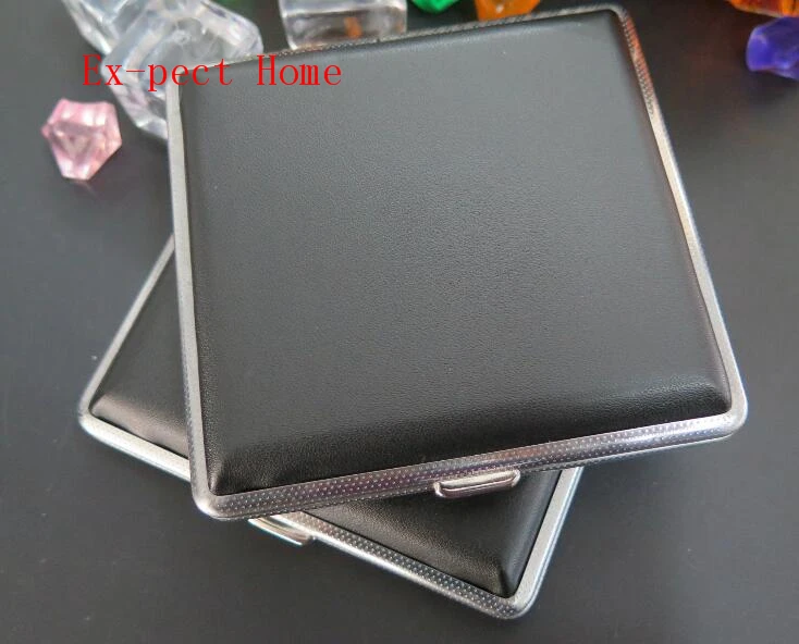 100 шт./лот черный портсигар из искусственной кожи с металлической рамой коробка